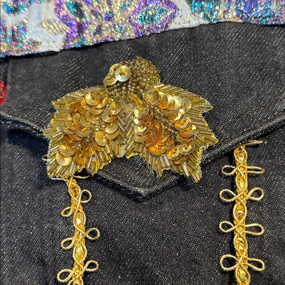 Upcycled 1989 Levi’s 70506 Trucker Jacket Made in USA | Gold Baroque Trim & Broc - Picture 9 of 16